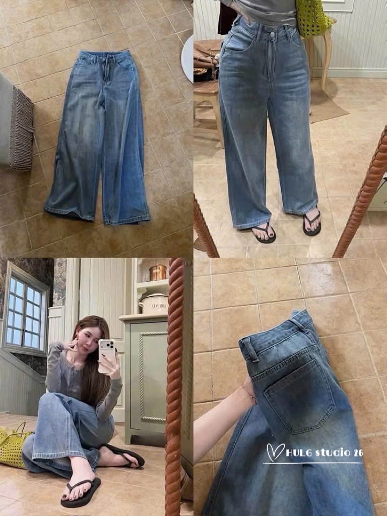 Quan130- Quần jeans suông ống xanh nhạt