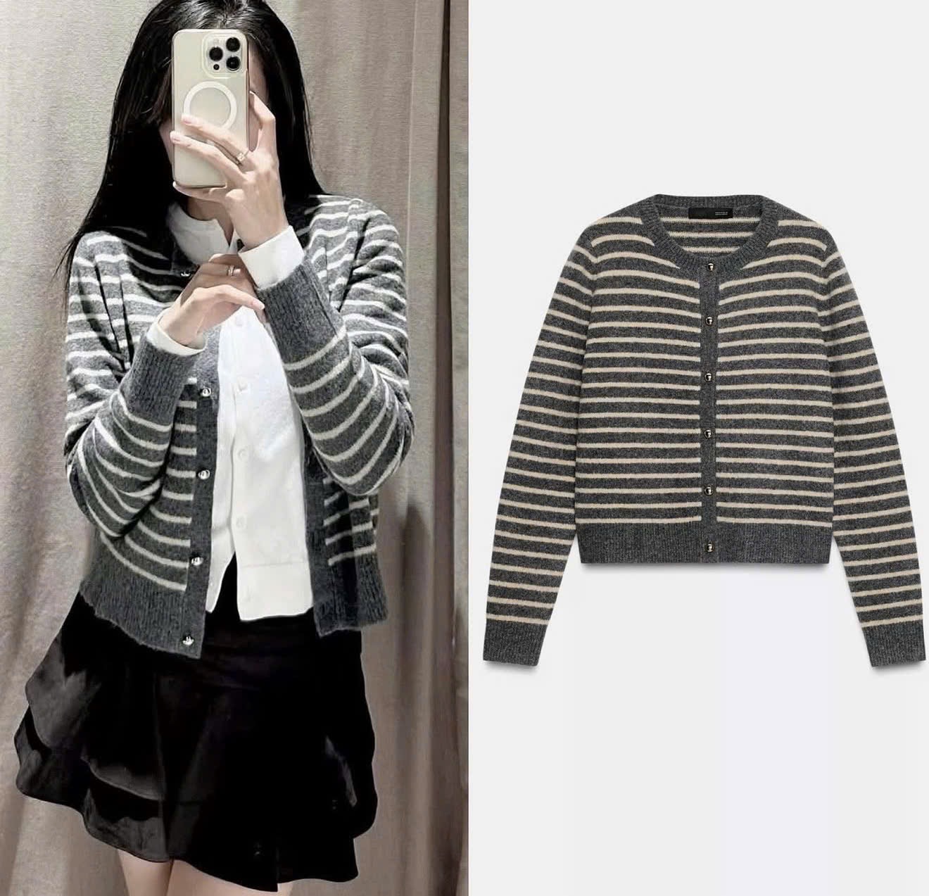 aua436- Áo len  kẻ nâu full tem nhà máy