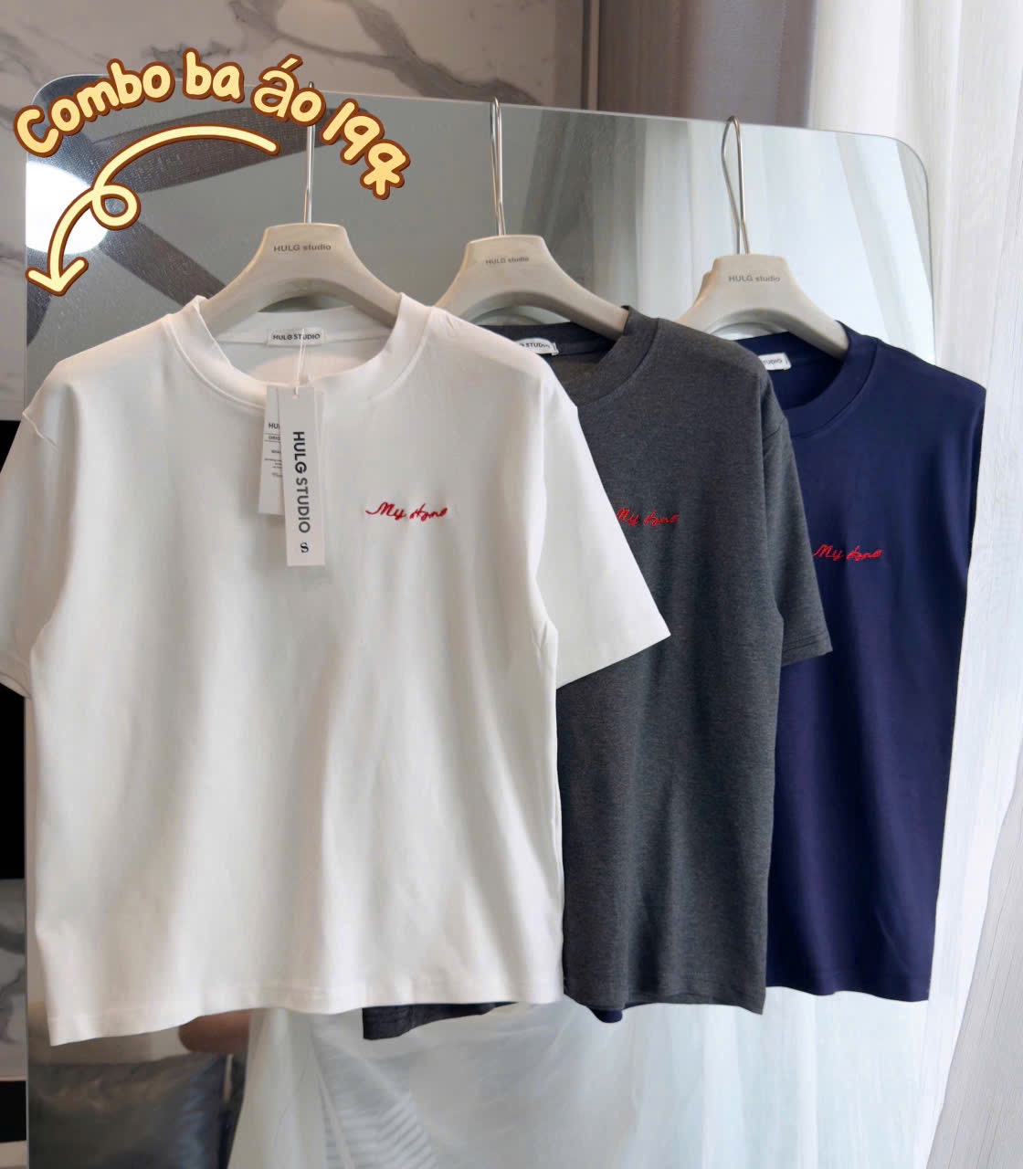 A718-Combo 3 áo thun cộc tay thêu chữ