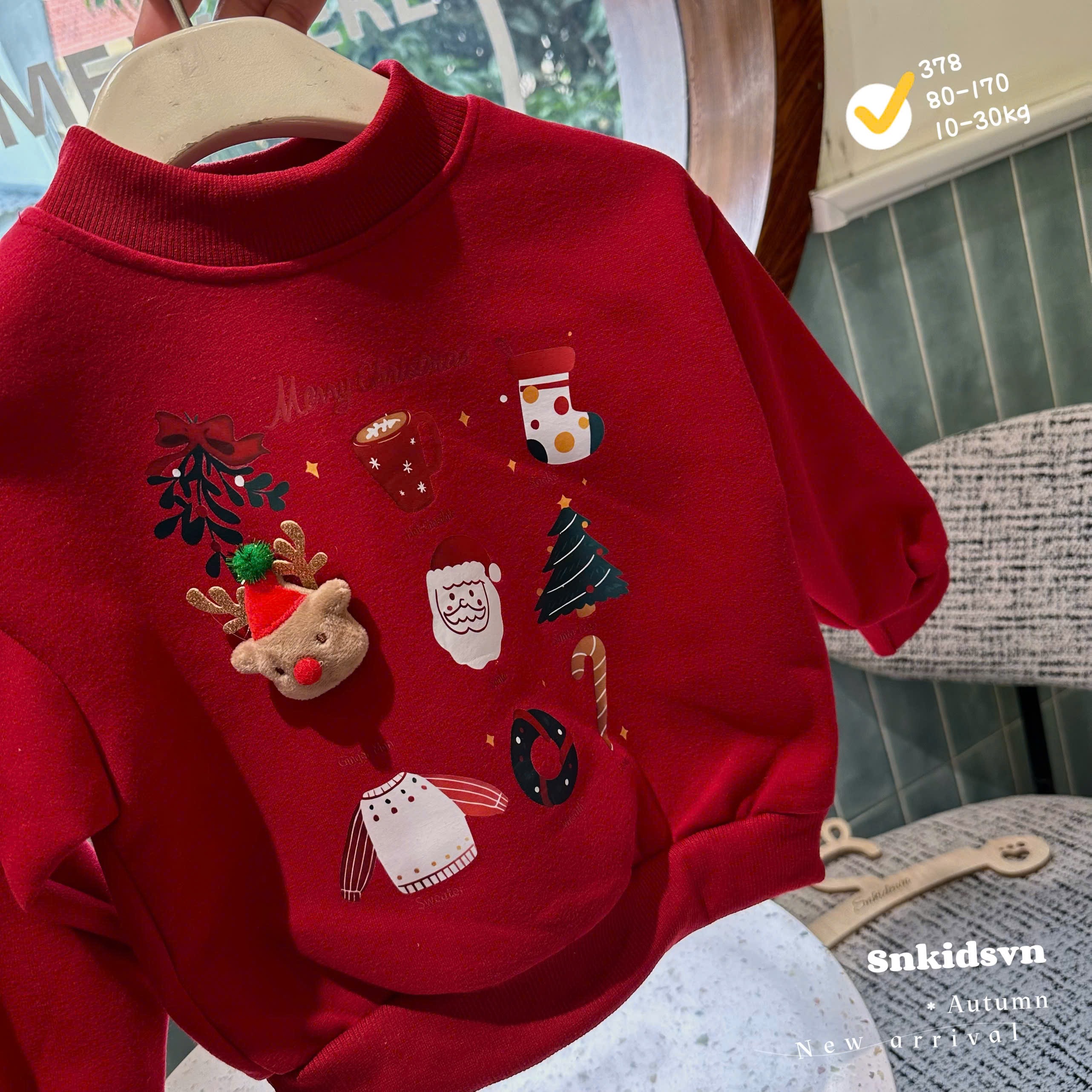 Bt755- Áo nỉ noel đính thì nổi chất nỉ hai da loại đẹp