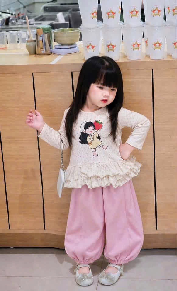 BT1080-Bộ áo hoa babydoll phối quần bo gấu hồng cho bé