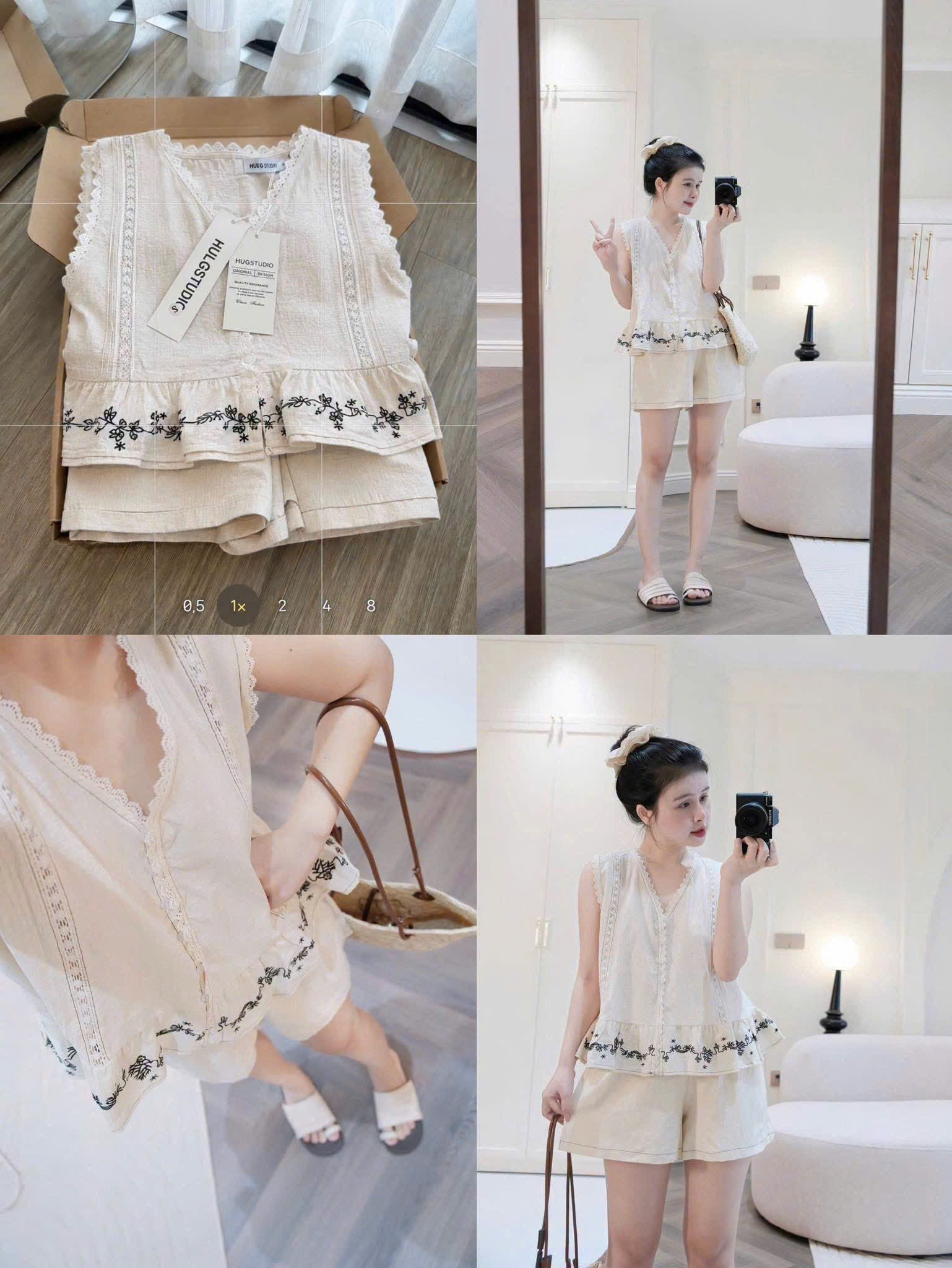 Set1024- Set trắng bèo lien thêu hoa quần cộc