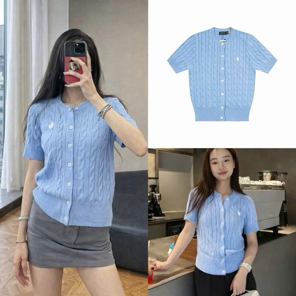 A527-Aó len cộc tay cài cúc xanh hàng nhà máy đủ tem