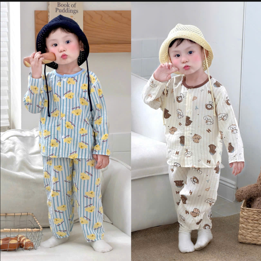 BT1024-combo 2 bộ pijam dài tay bé trai
