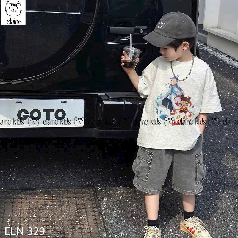 BT268--Bộ áo cotton NAT TRA mix quần jeans loang đen