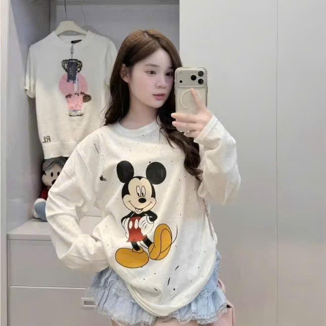 A713- Áo thun giấy mickey trắng