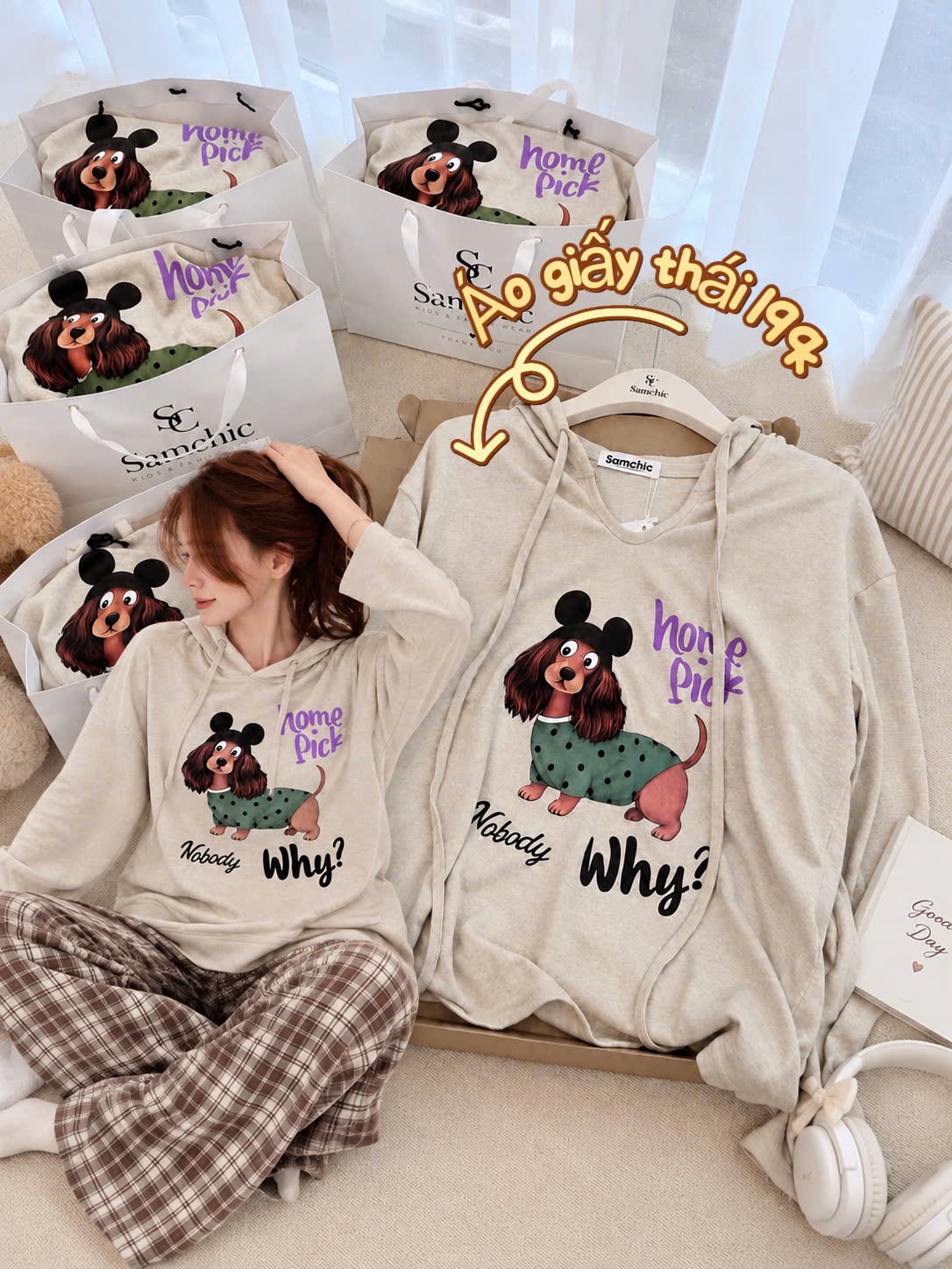 A763-Áo thun cotton có mũ dài tay