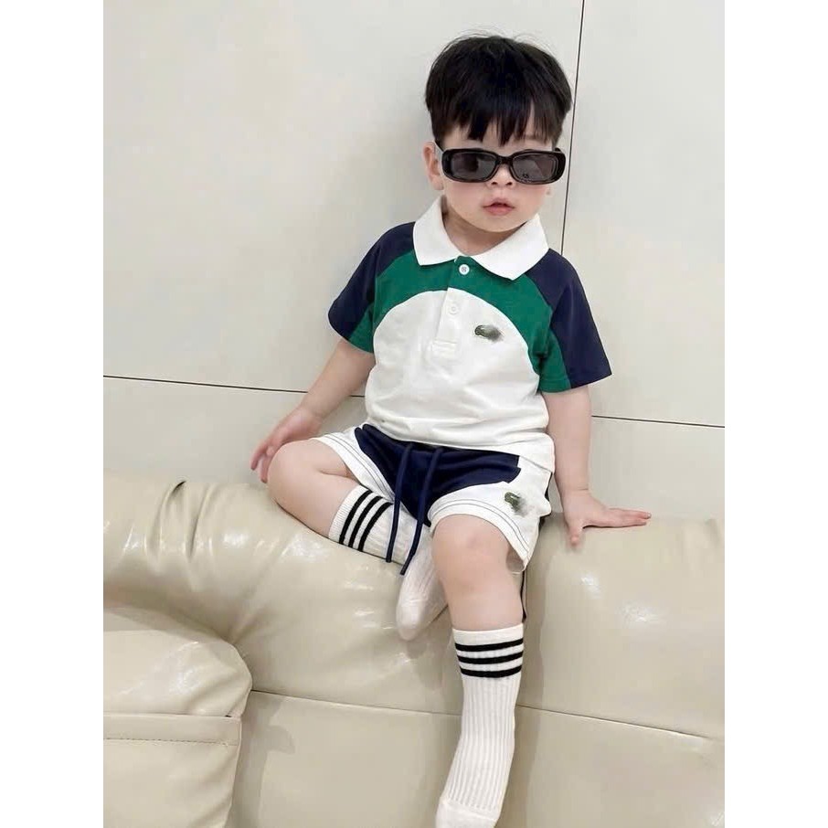 BT935- Bô áo polo phối xanh trắng cho bé trai