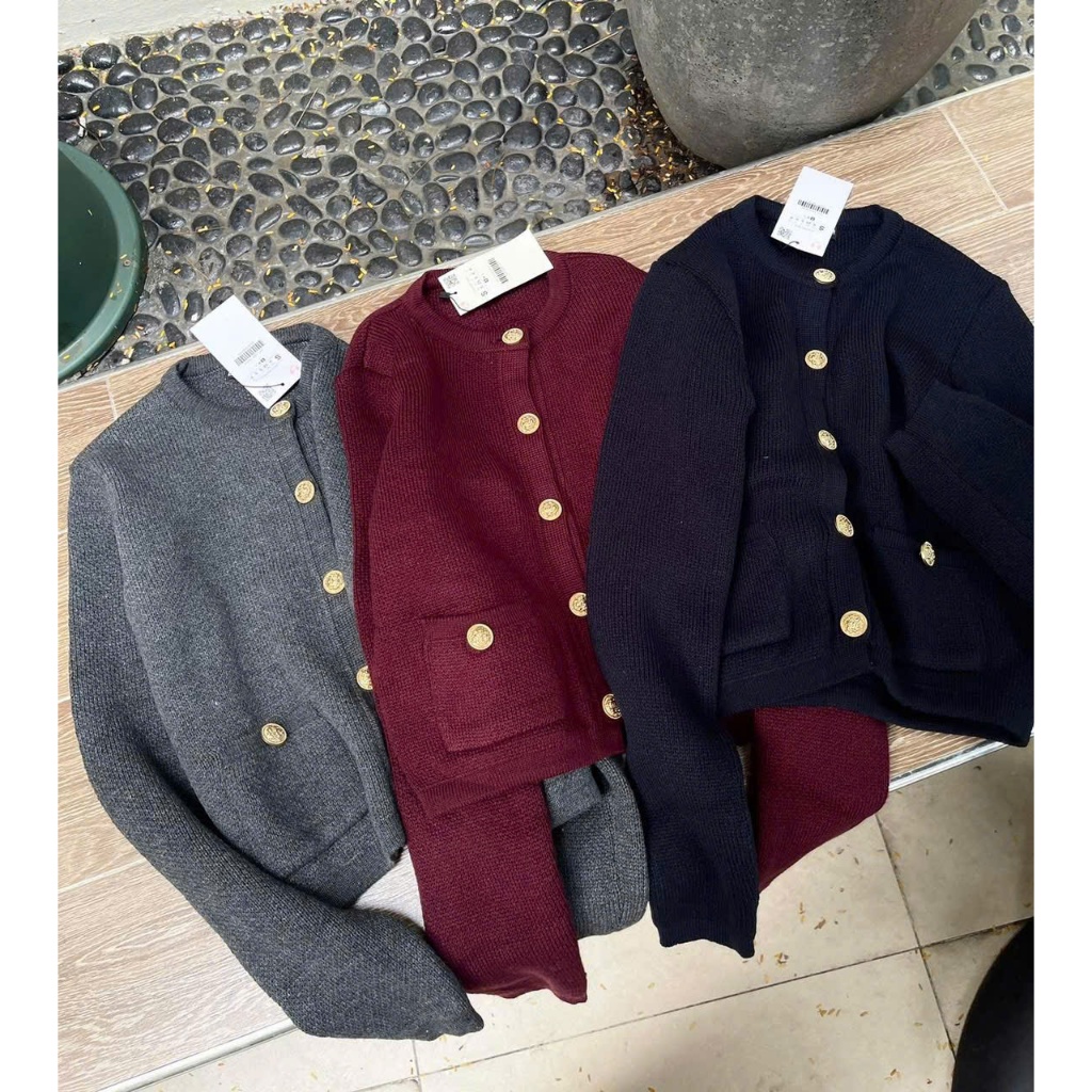 [HÀNG LOẠI 1] A339-Áo len cadigan đỏ đô cúc đồng
