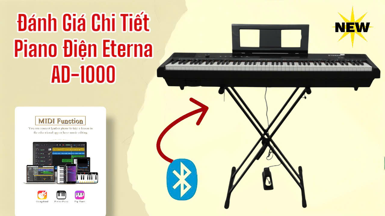 Đánh giá chi tiết Piano điện Eterna AD1000 – Có Bluetooth MIDI & Bluetooth Audio