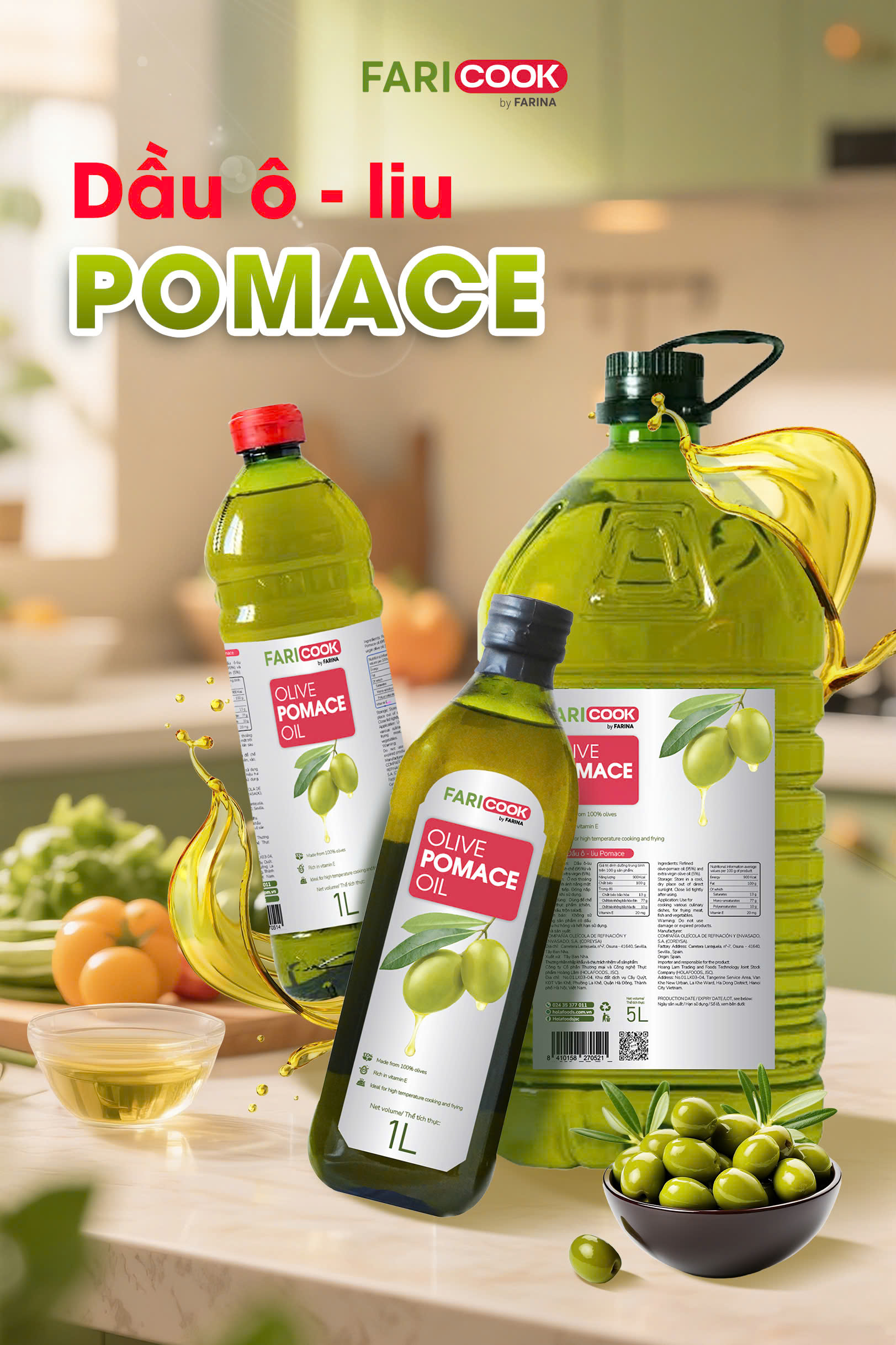 Faricook - Dầu Oliu Pomance lớn 5L (Chai nhựa)