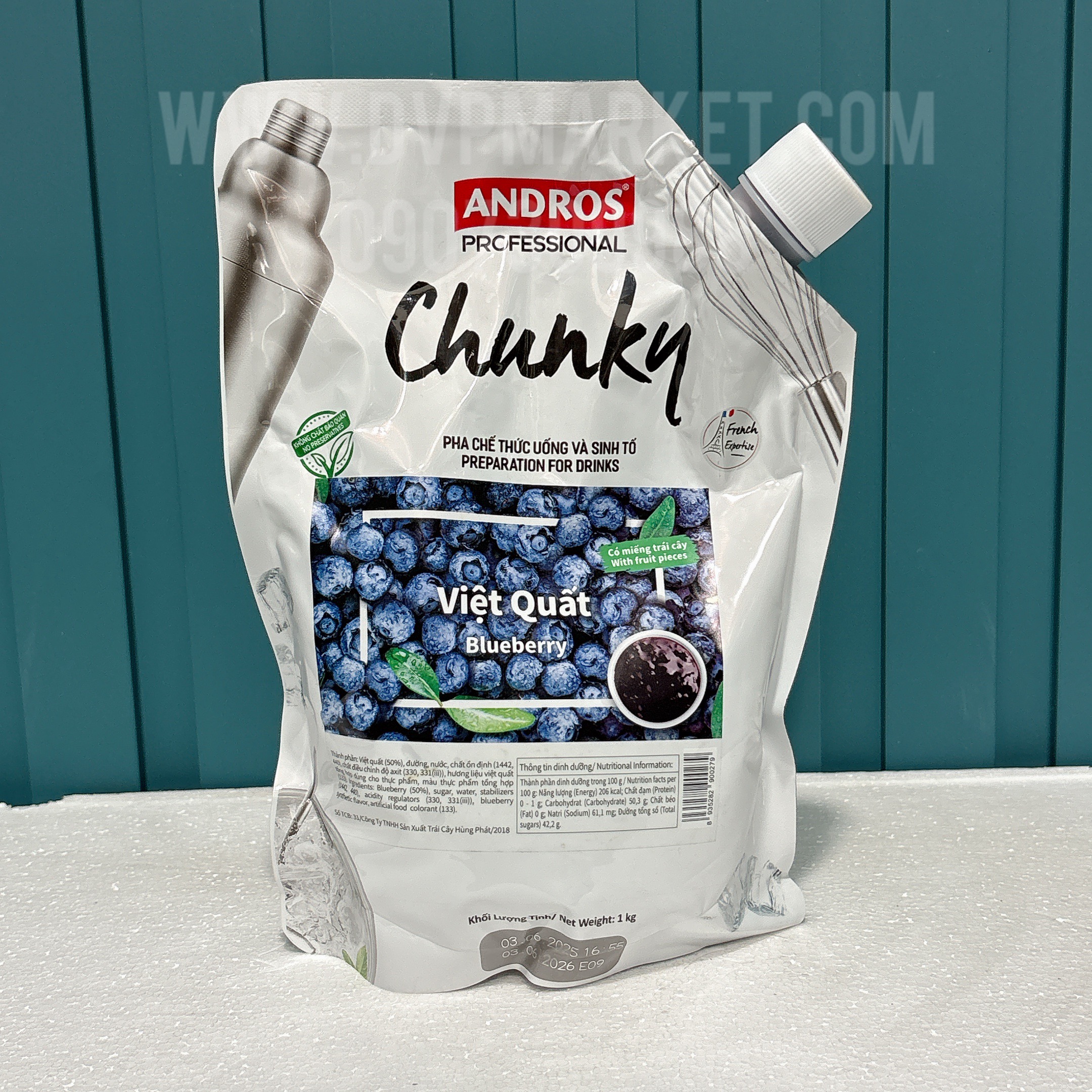 Mứt trái cây Andros Chunky 1kg - Việt Quất