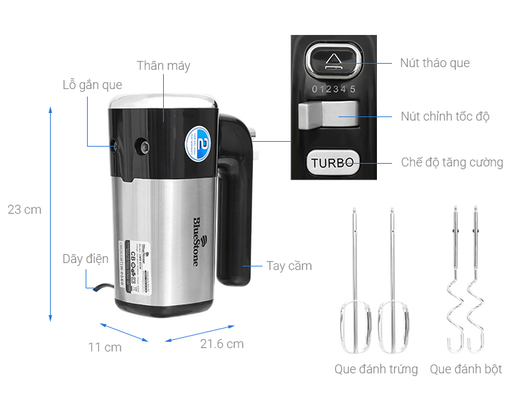 Máy đánh trứng cầm tay Bluestone HMB 6338 400W