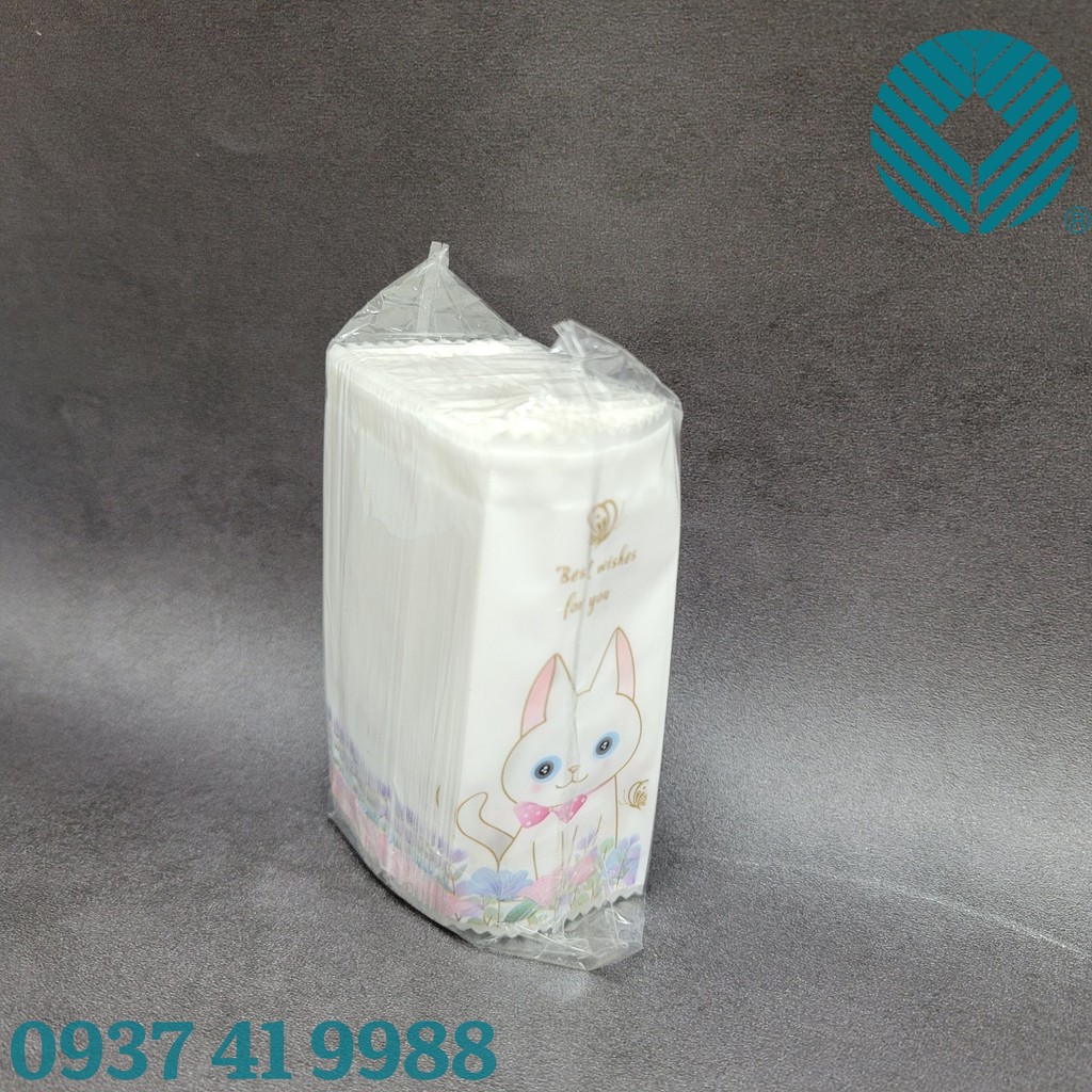 Túi hàn kẹo nougat 4x9.5cm mèo thần tài đỏ (Xấp 100)