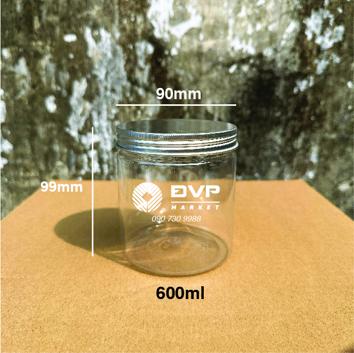 Hũ nhựa nắp thiếc - Bạc - 600ml - 90x99mm 33g HM (133c/thùng)