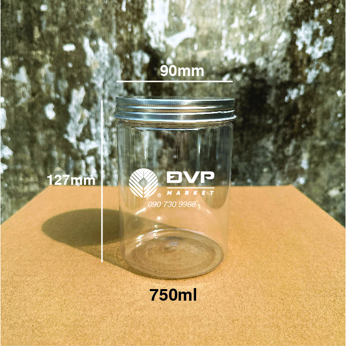 Hũ nhựa nắp thiếc - Bạc - 750ml - 90x127mm 33g HM (108c/thùng)