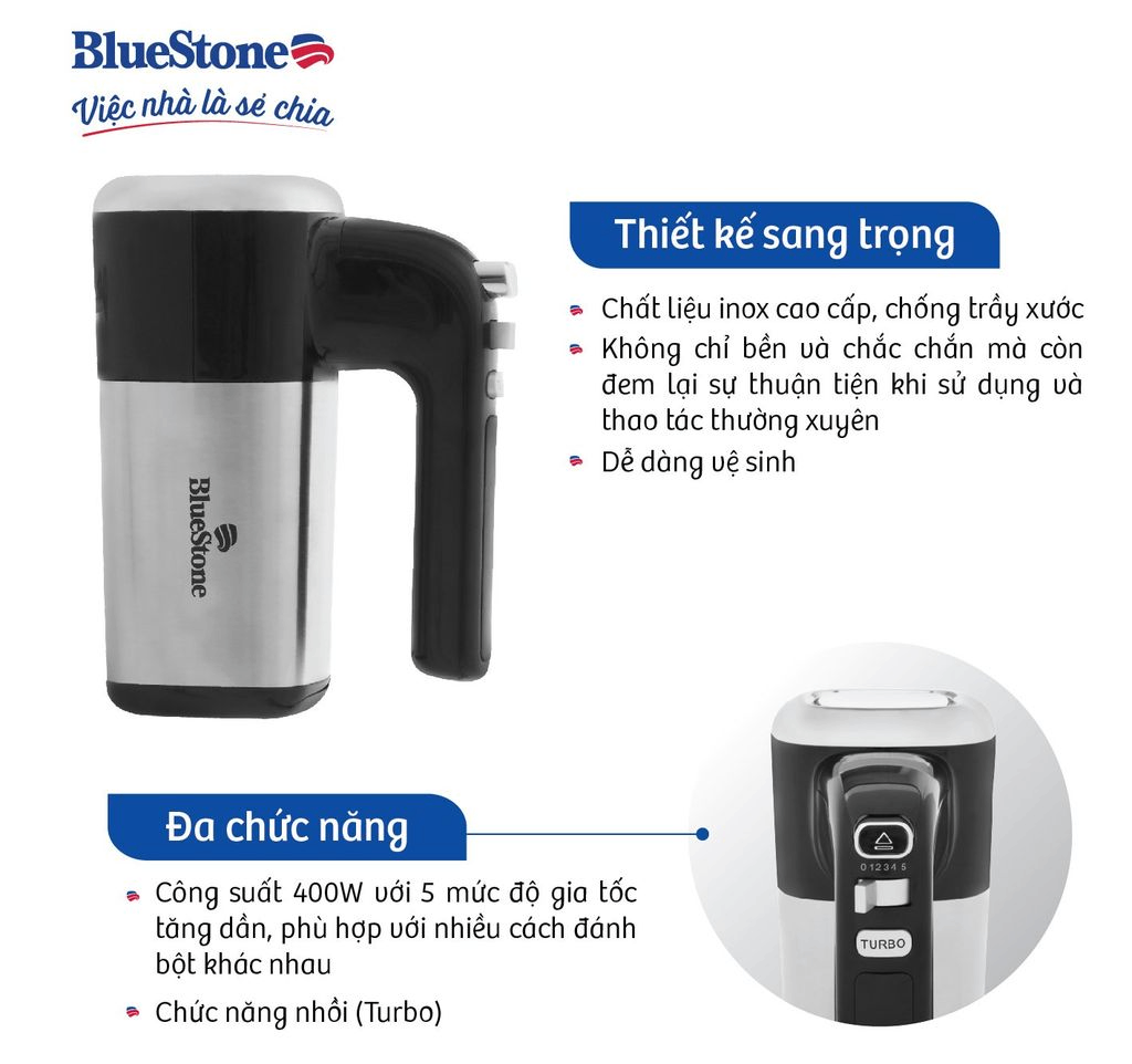 Máy đánh trứng cầm tay Bluestone HMB 6338 400W