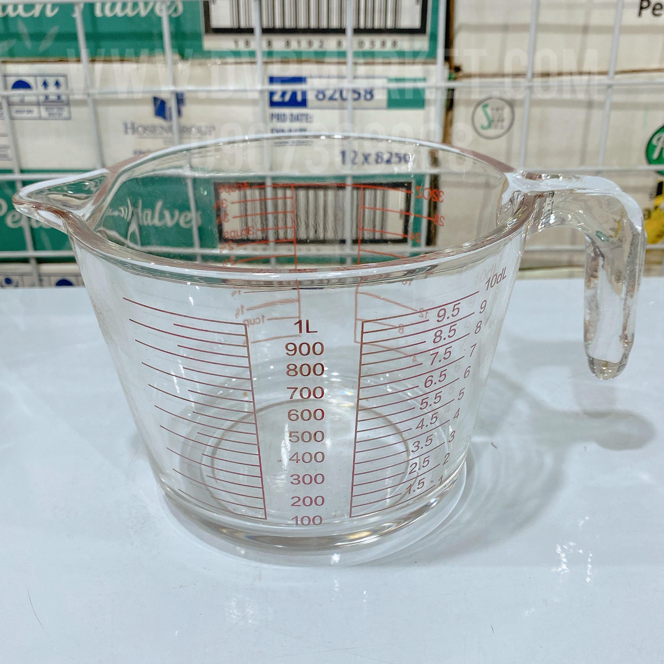 Ca đong thủy tinh - Chữ dỏ - HK (1000ml)