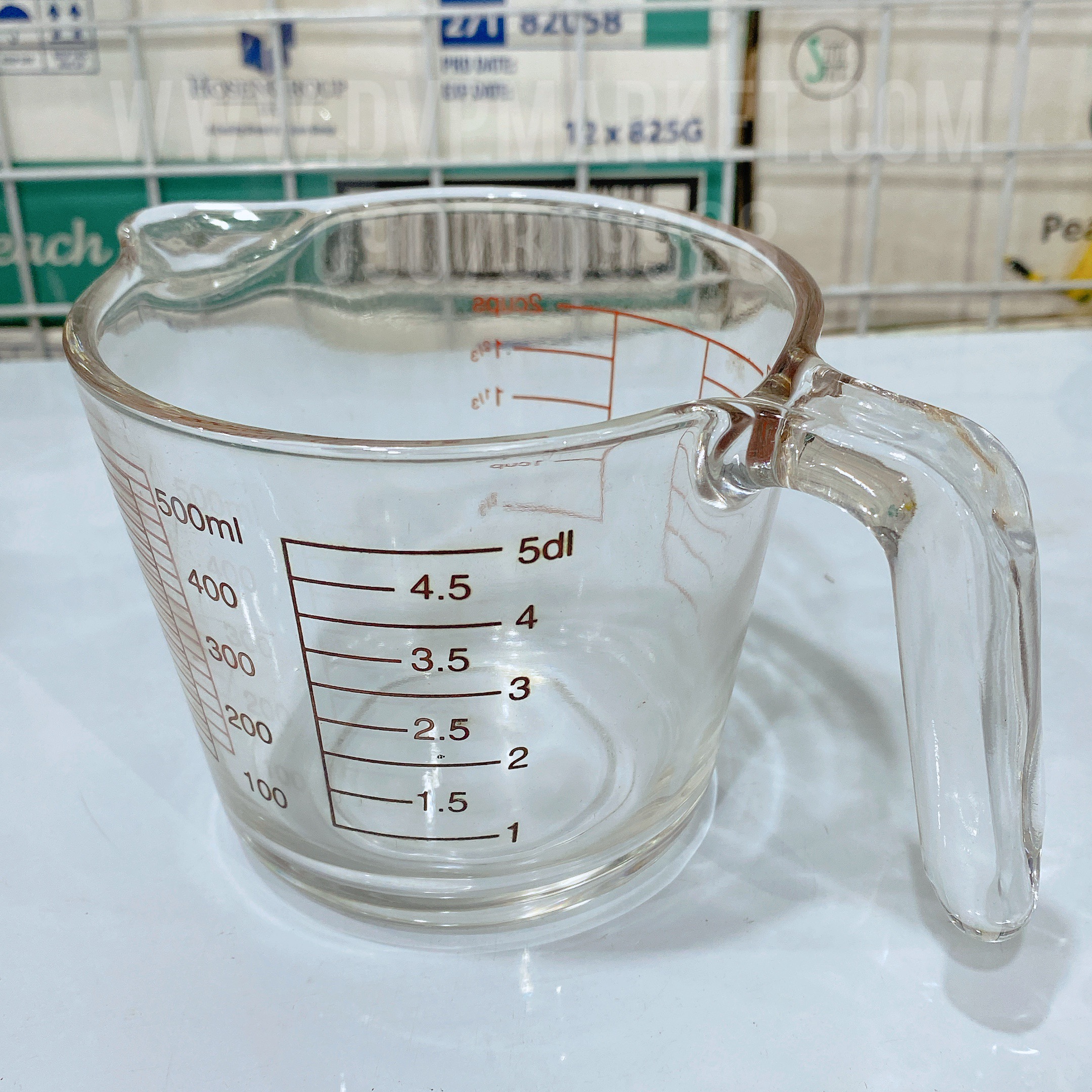 Ca đong thủy tinh - Chữ dỏ - HK (500ml)