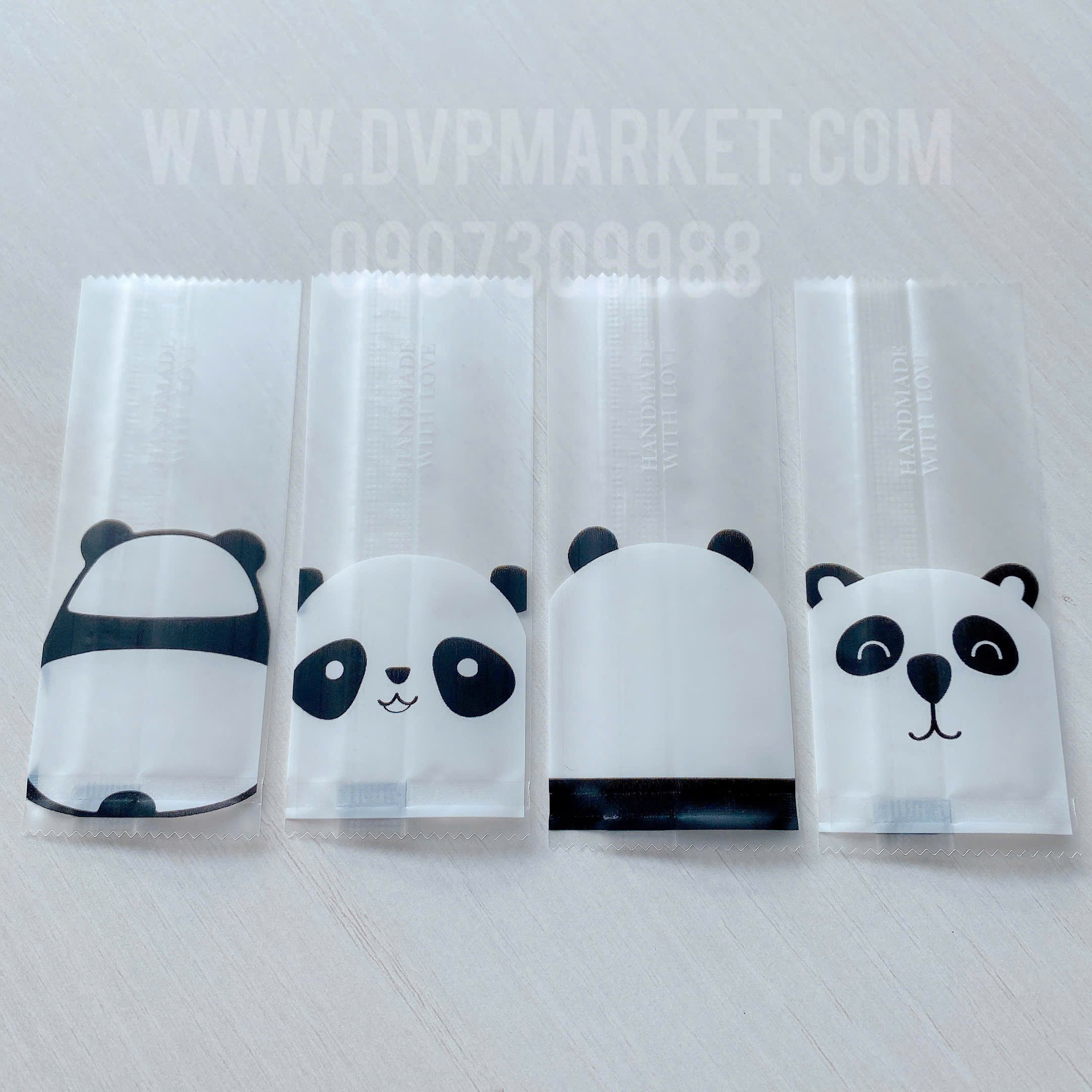 Túi hàn kẹo nougat 4x9cm gấu trúc (Xấp 100)