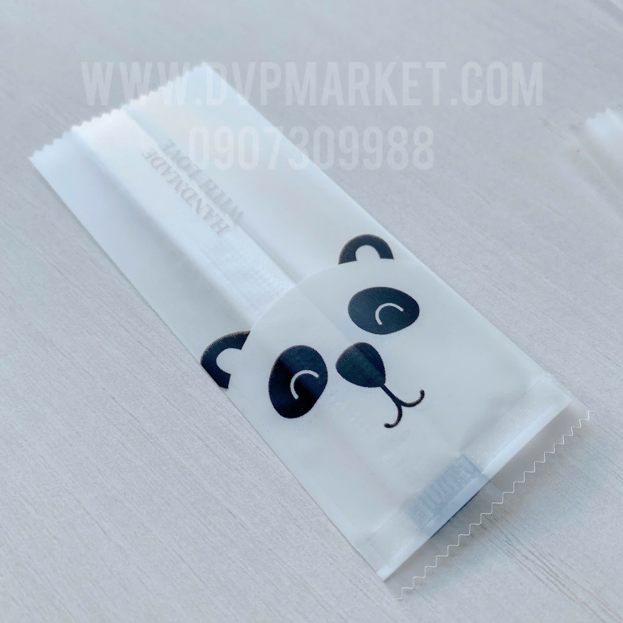 Túi hàn kẹo nougat 4x9cm gấu trúc (Xấp 100)