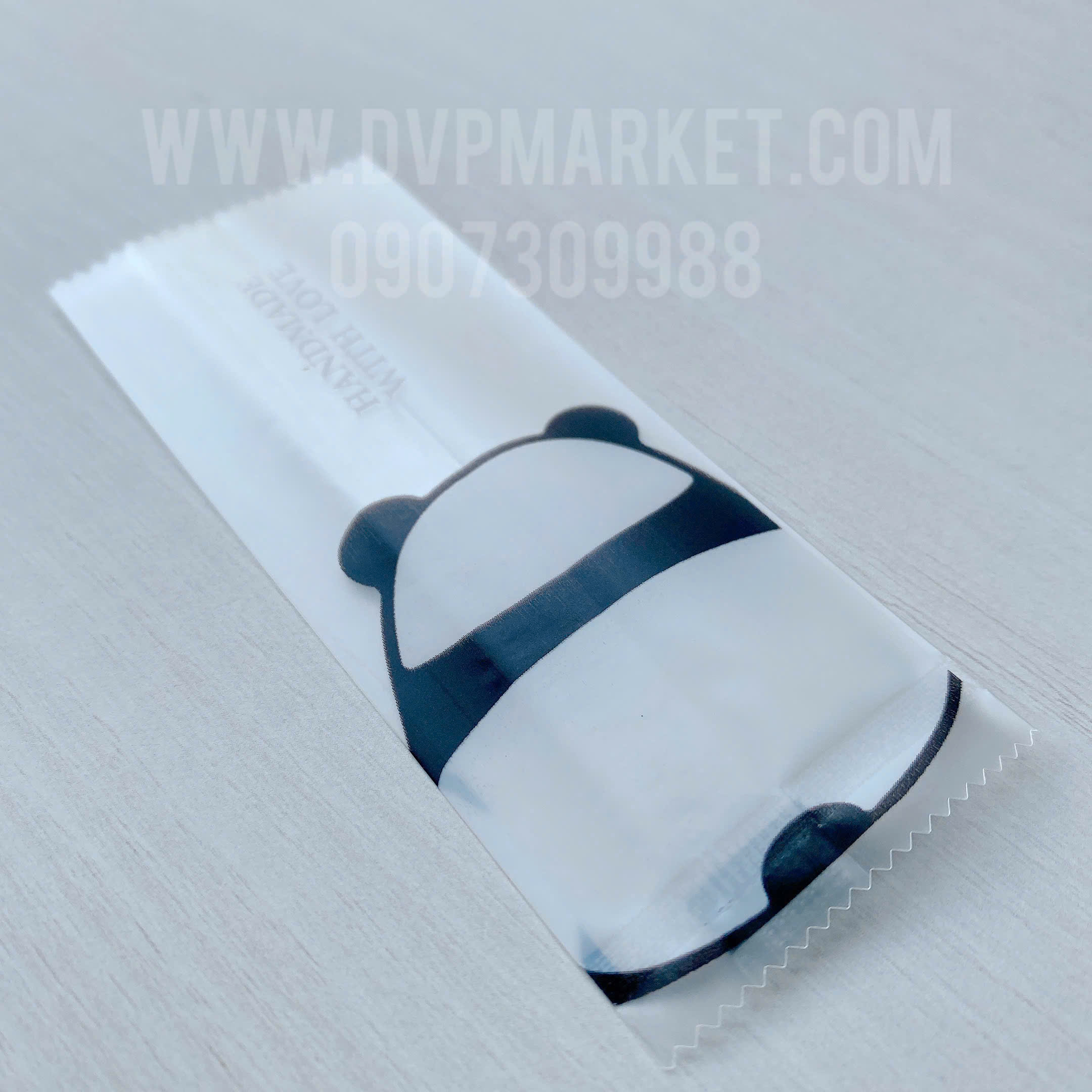 Túi hàn kẹo nougat 4x9cm gấu trúc (Xấp 100)