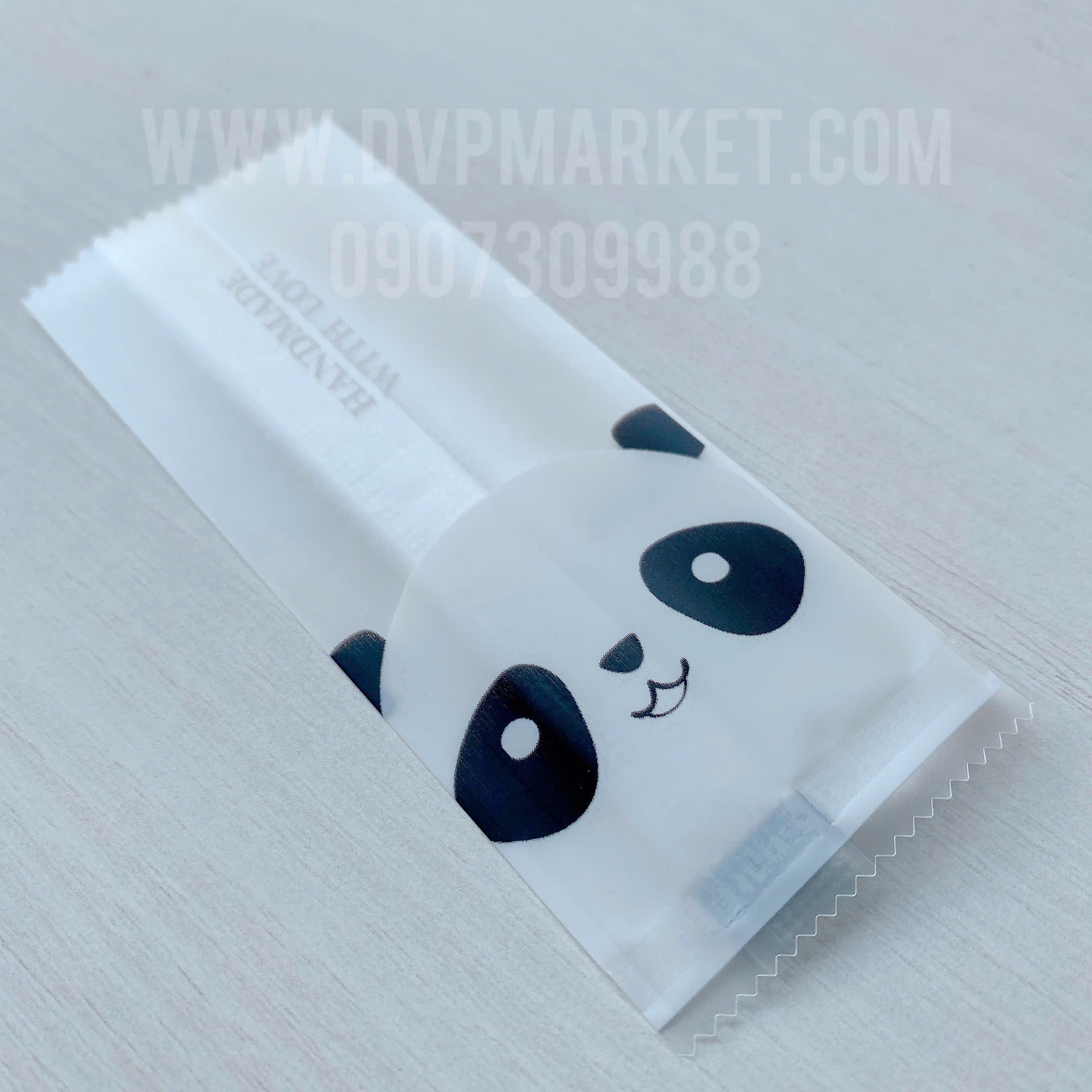 Túi hàn kẹo nougat 4x9cm gấu trúc (Xấp 100)