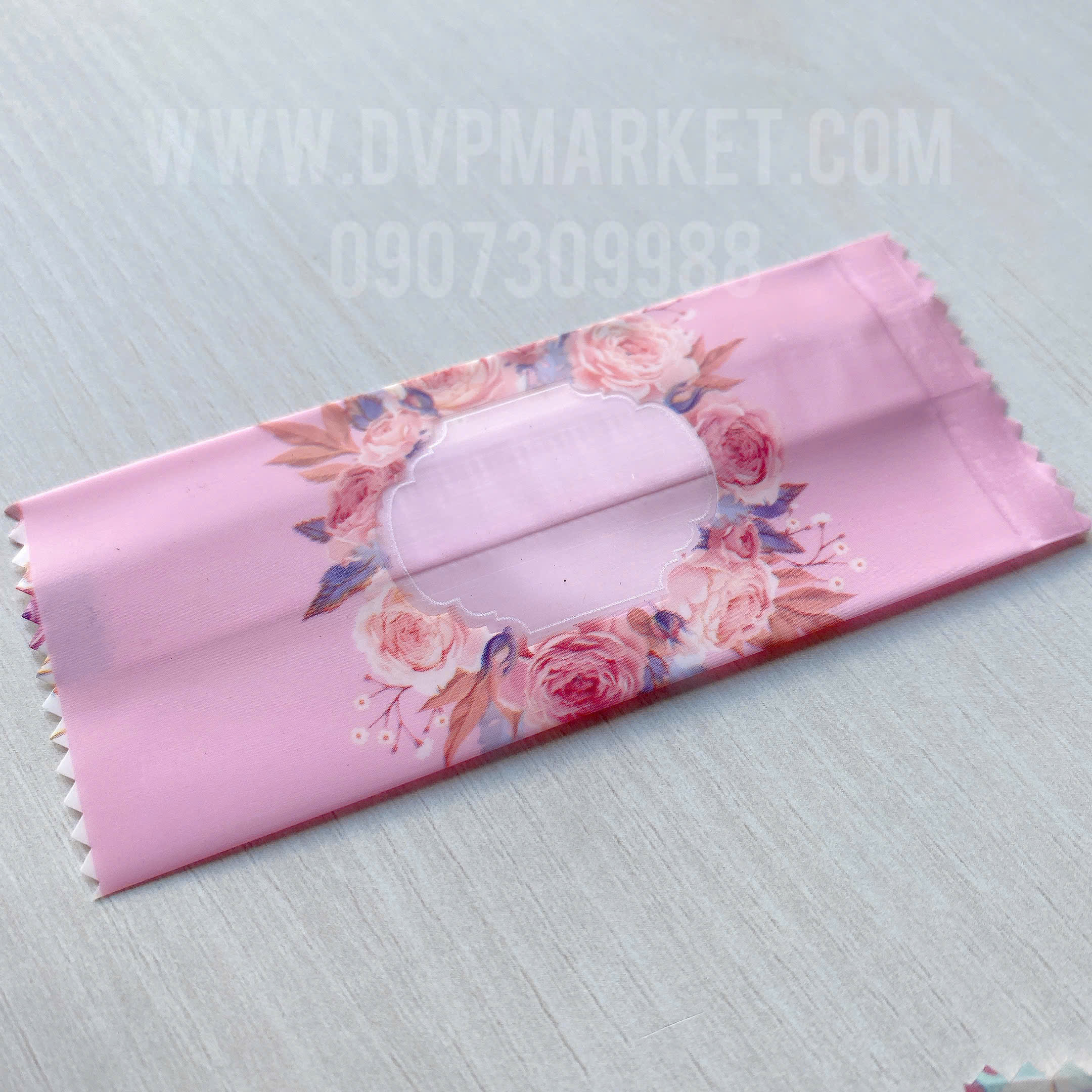 Túi hàn kẹo nougat 4x9.5cm - in hoa (xấp 100)