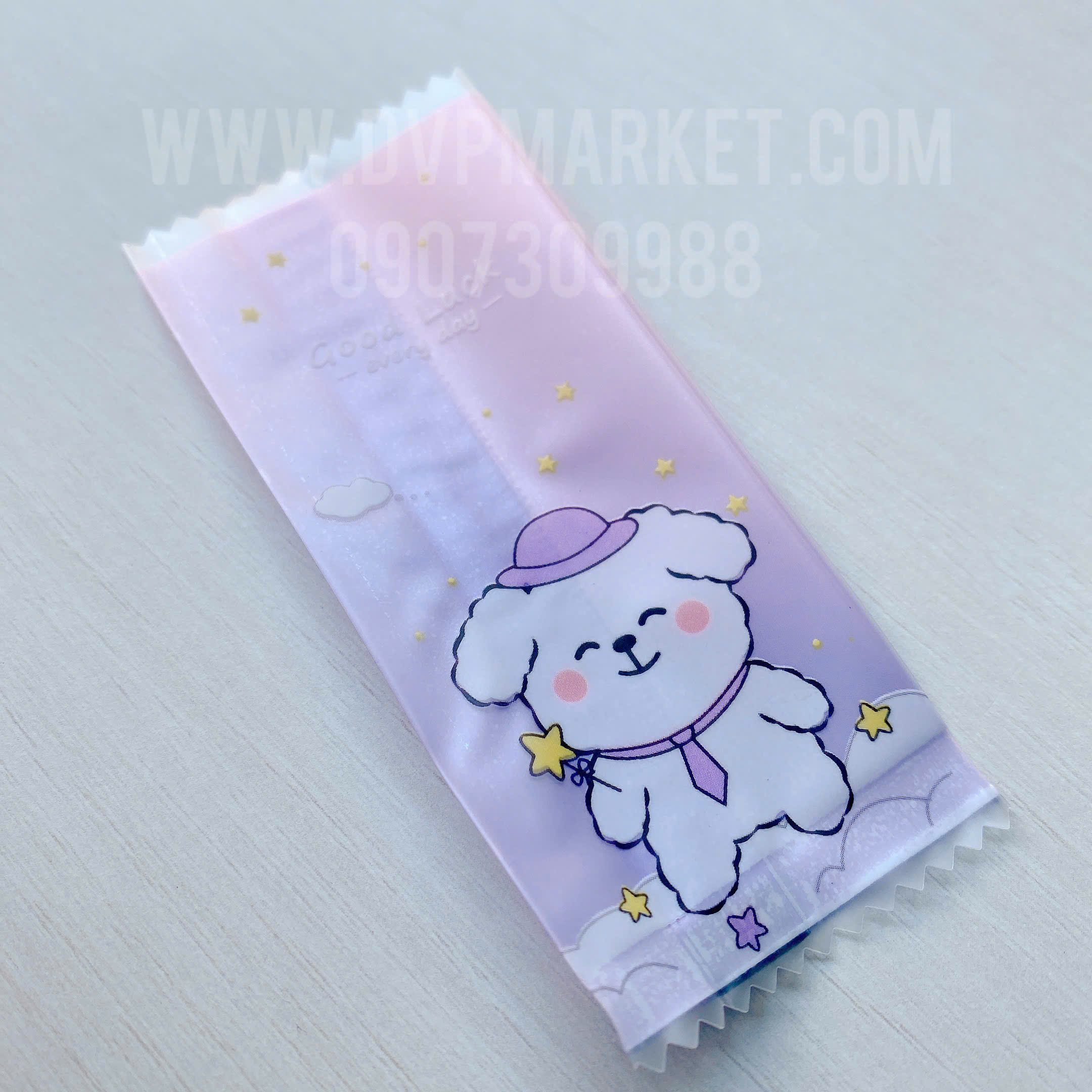 Túi hàn kẹo nougat 4x9.5cm - gấu hồng (xấp 100)