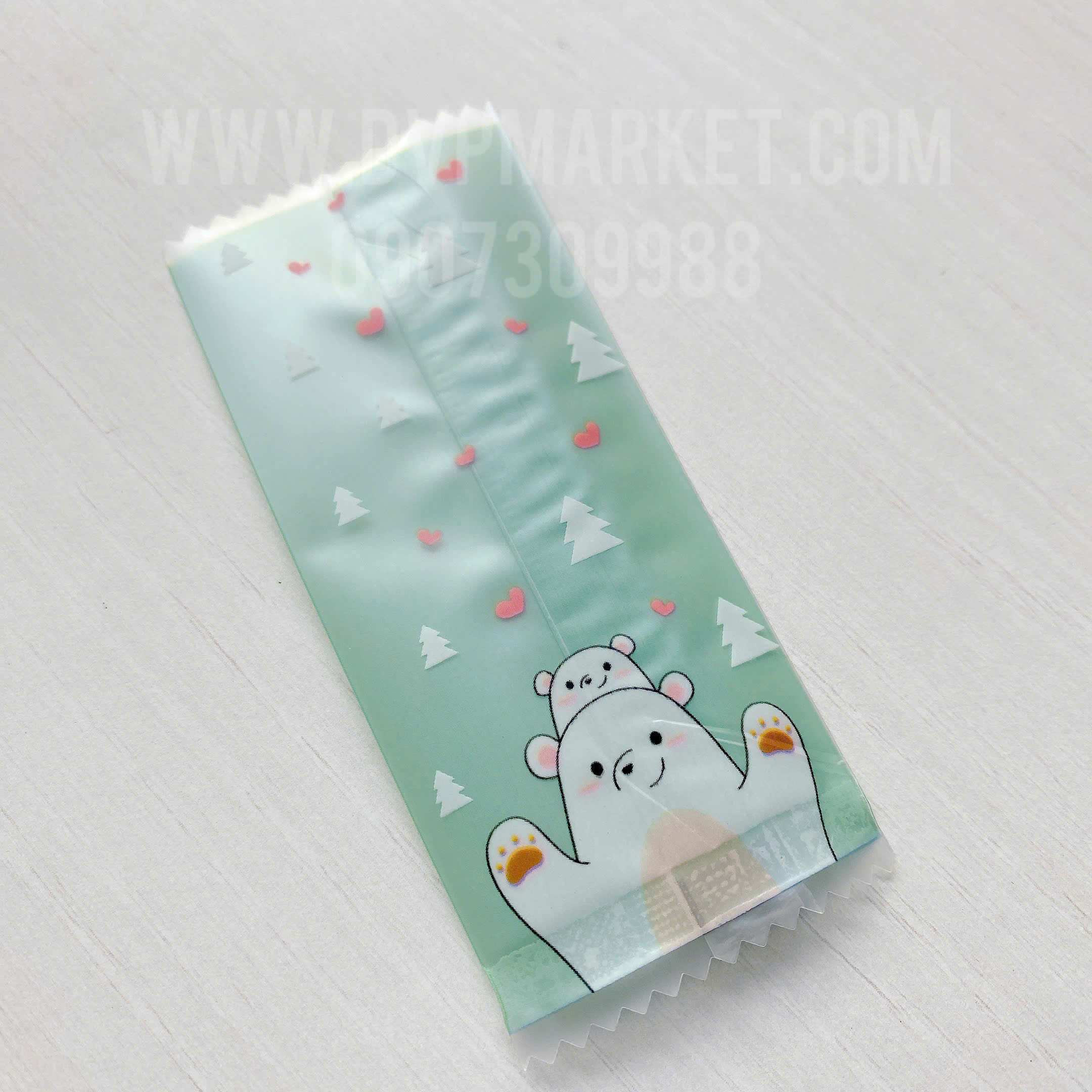Túi hàn kẹo nougat 4x9.5cm - gấu thỏ (xấp 100)