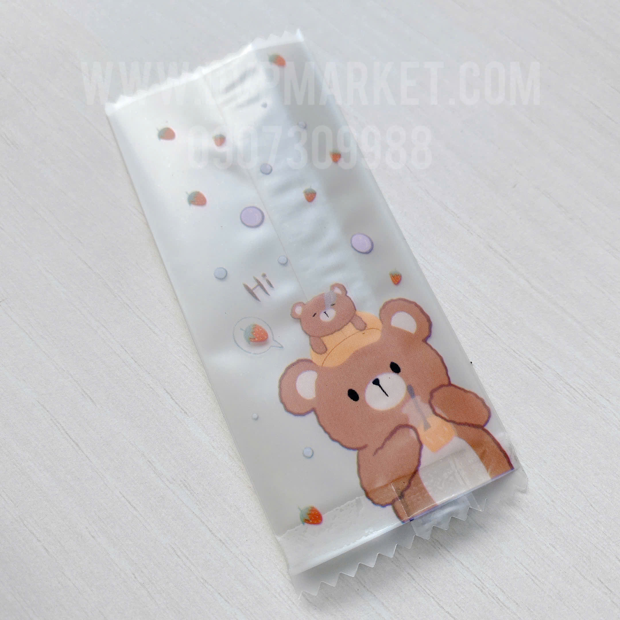 Túi hàn kẹo nougat 4x9.5cm - gấu thỏ (xấp 100)