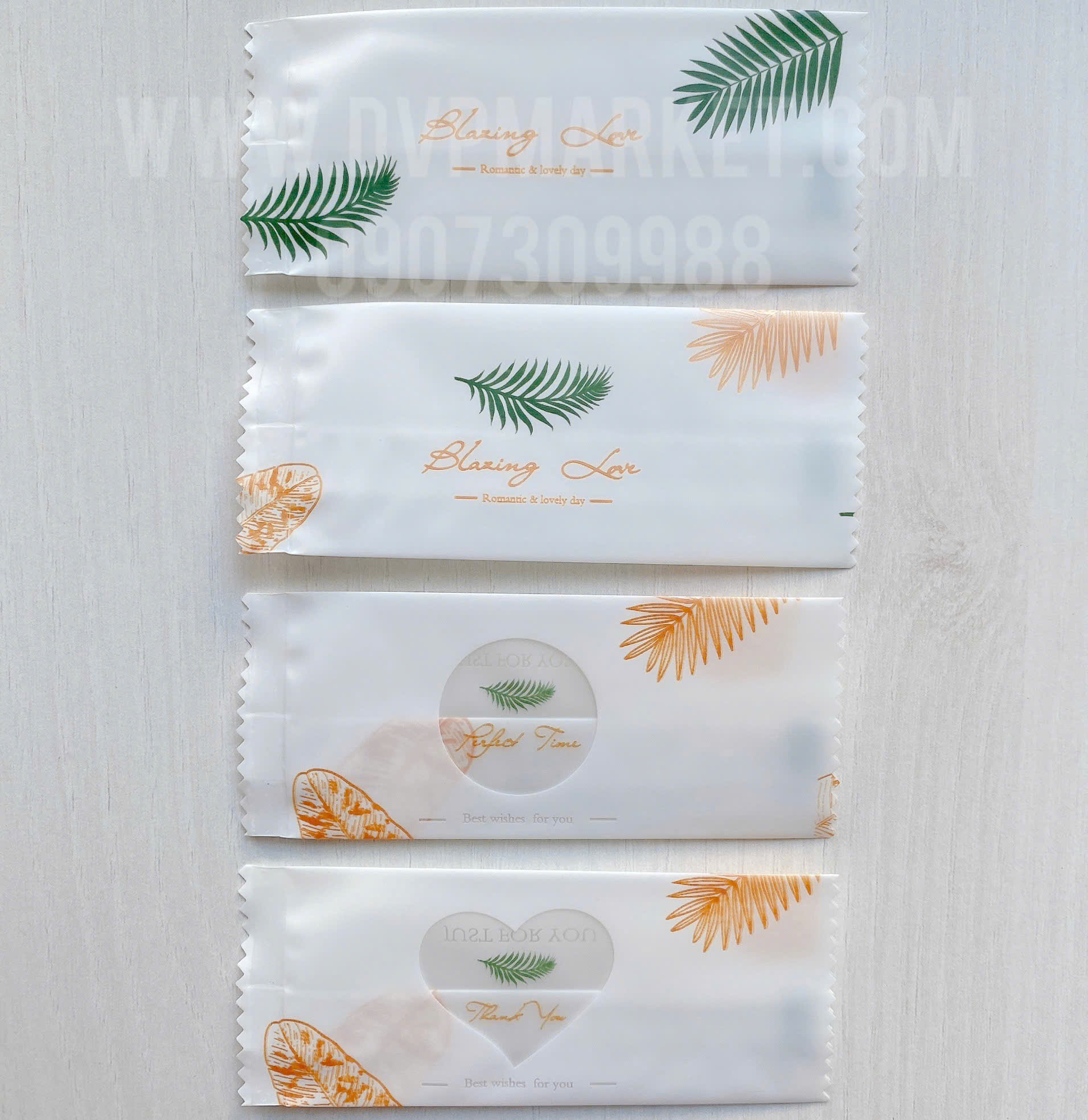 Túi hàn kẹo nougat 4x9.5cm - baxing love (xấp 100)