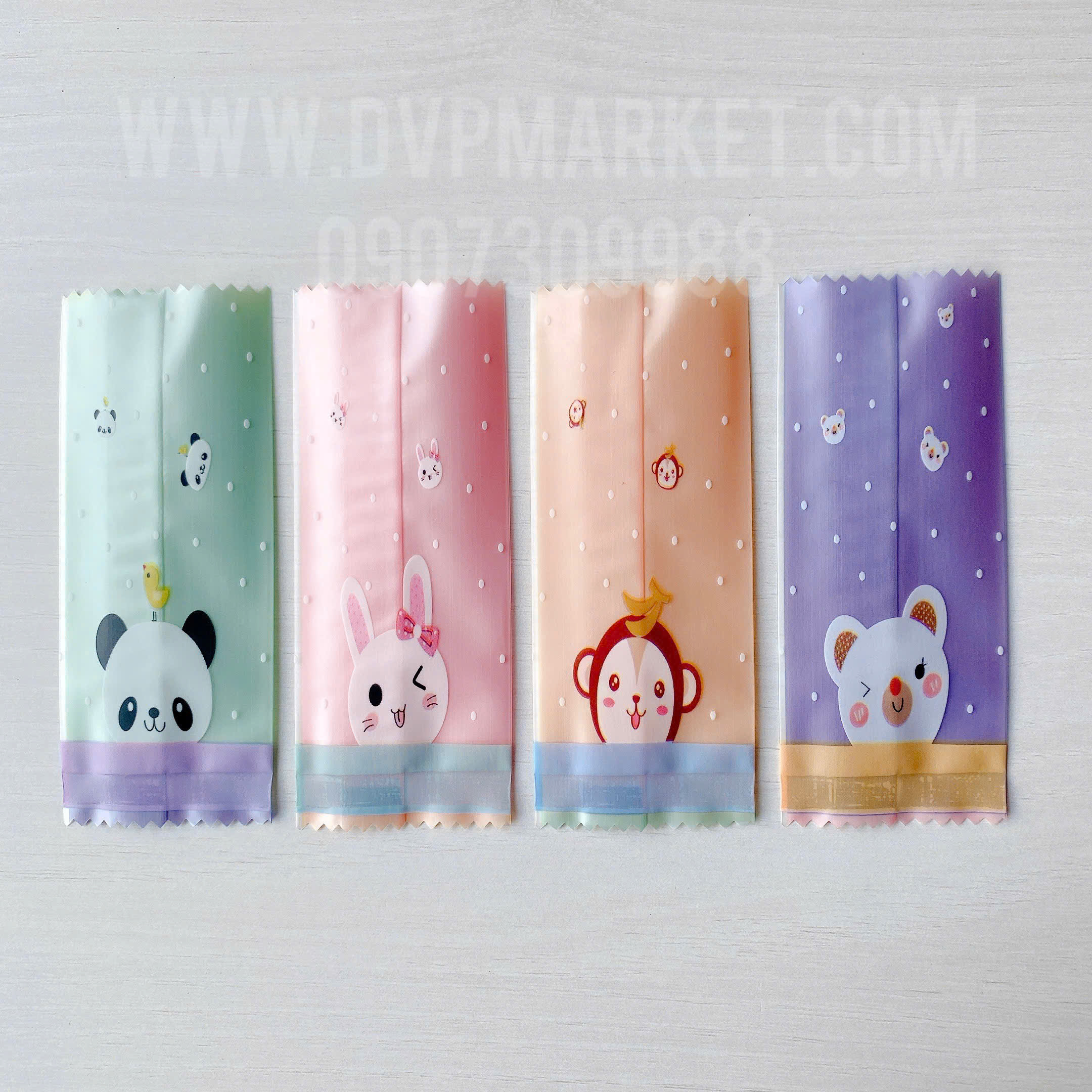 Túi hàn kẹo nougat 4x9.5cm - hoạt hình (xấp 100)