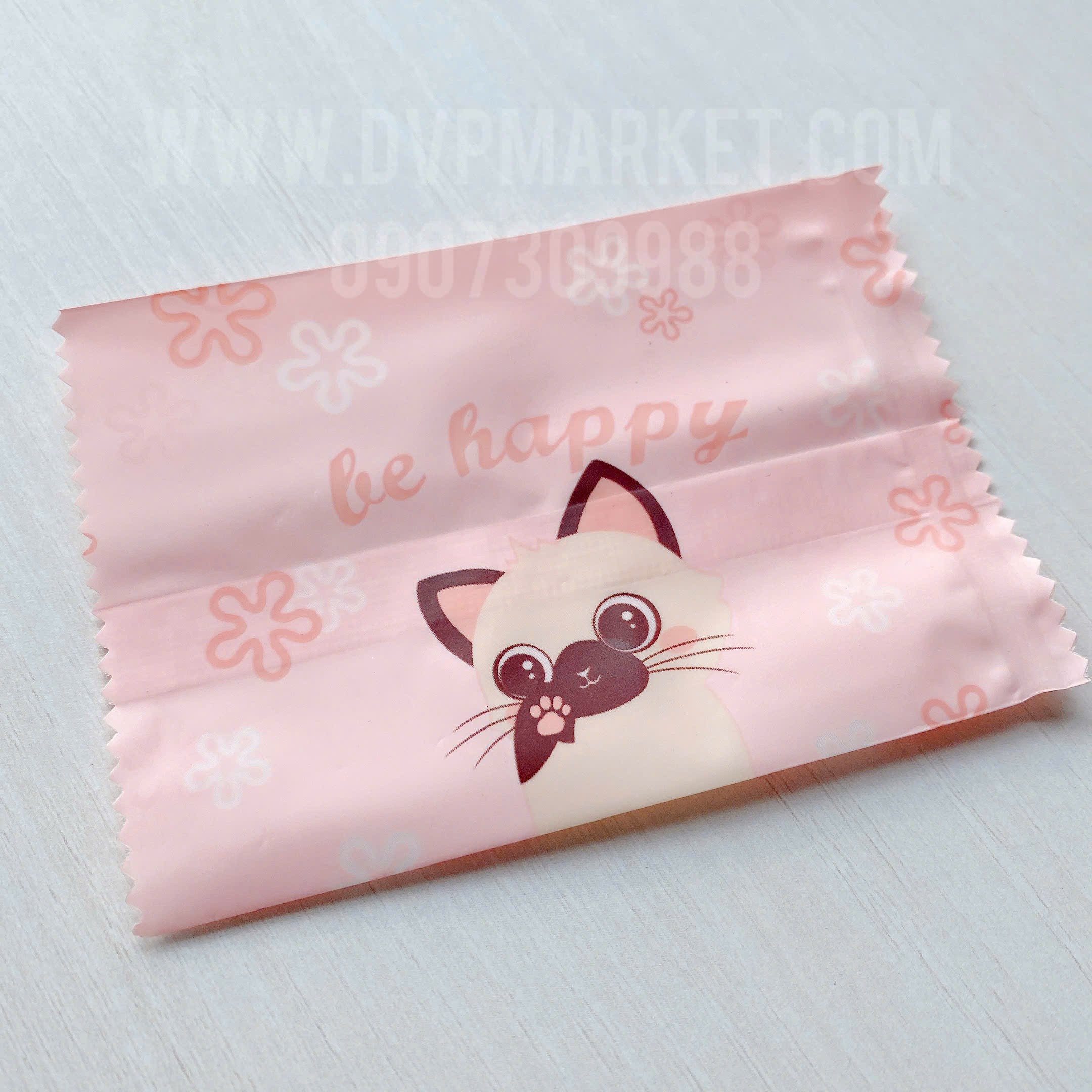 Túi hàn bánh quy - kẹo 7x10cm mèo con nền hồng (Xấp 100)