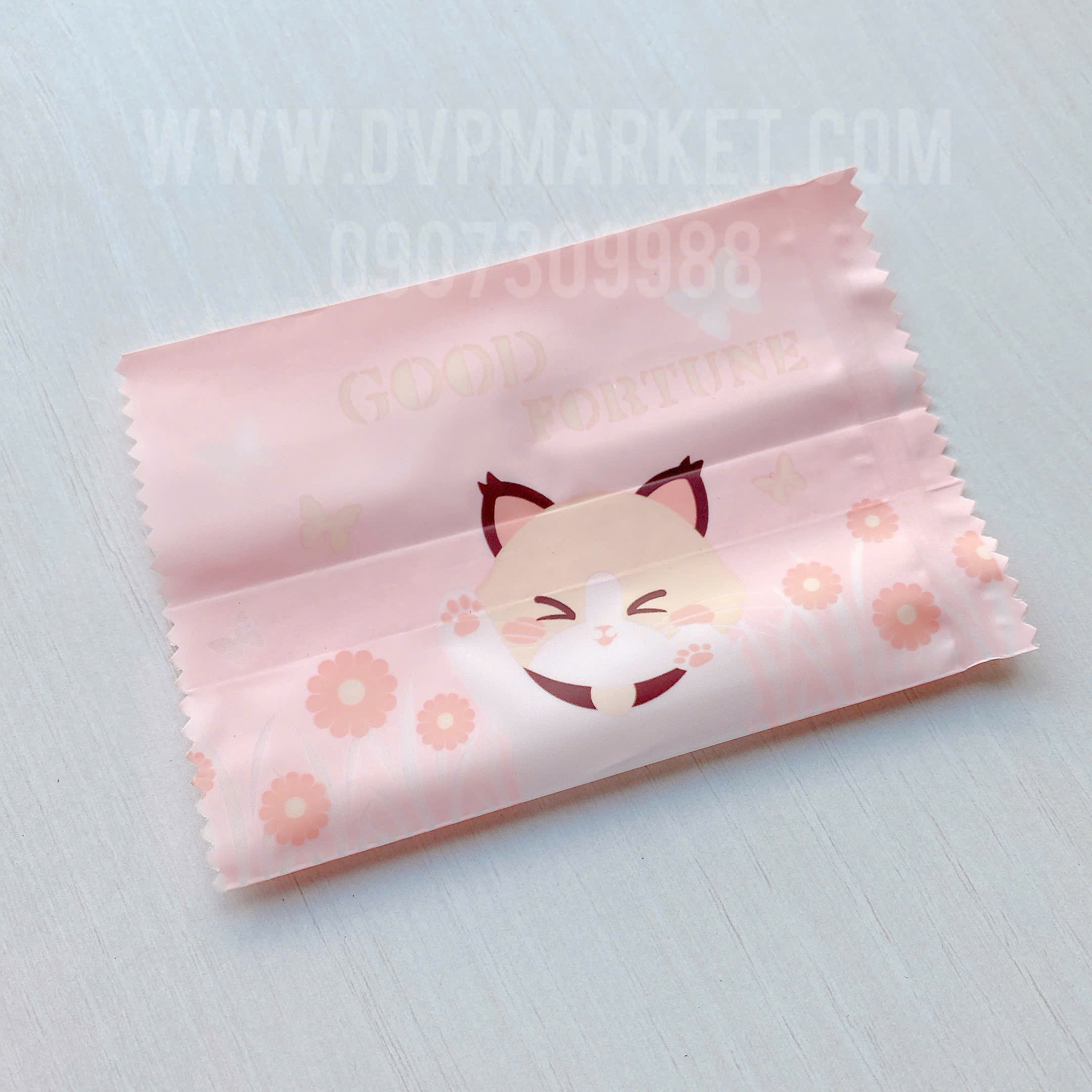 Túi hàn bánh quy - kẹo 7x10cm mèo con nền hồng (Xấp 100)