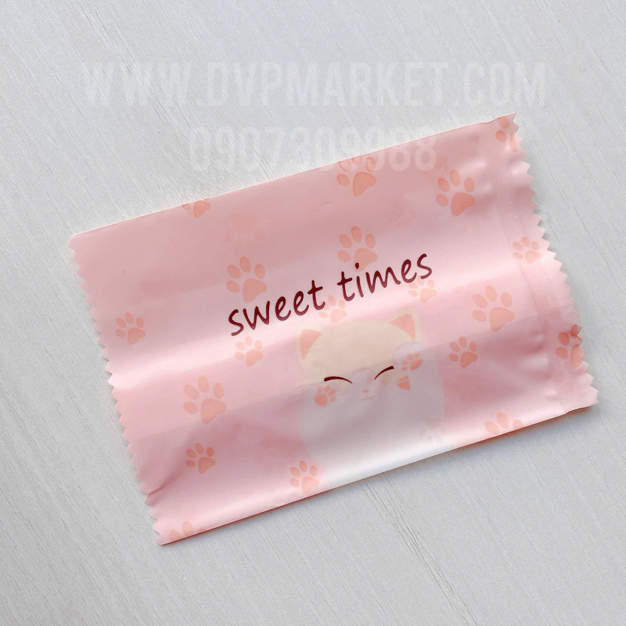Túi hàn bánh quy - kẹo 7x10cm mèo con nền hồng (Xấp 100)
