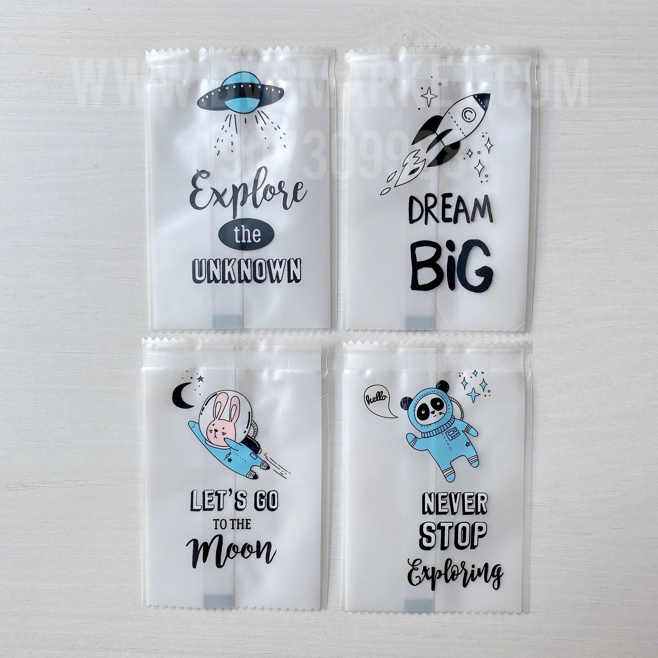 Túi hàn bánh quy - kẹo 7x10cm hình phi hành gia (Xấp 100)