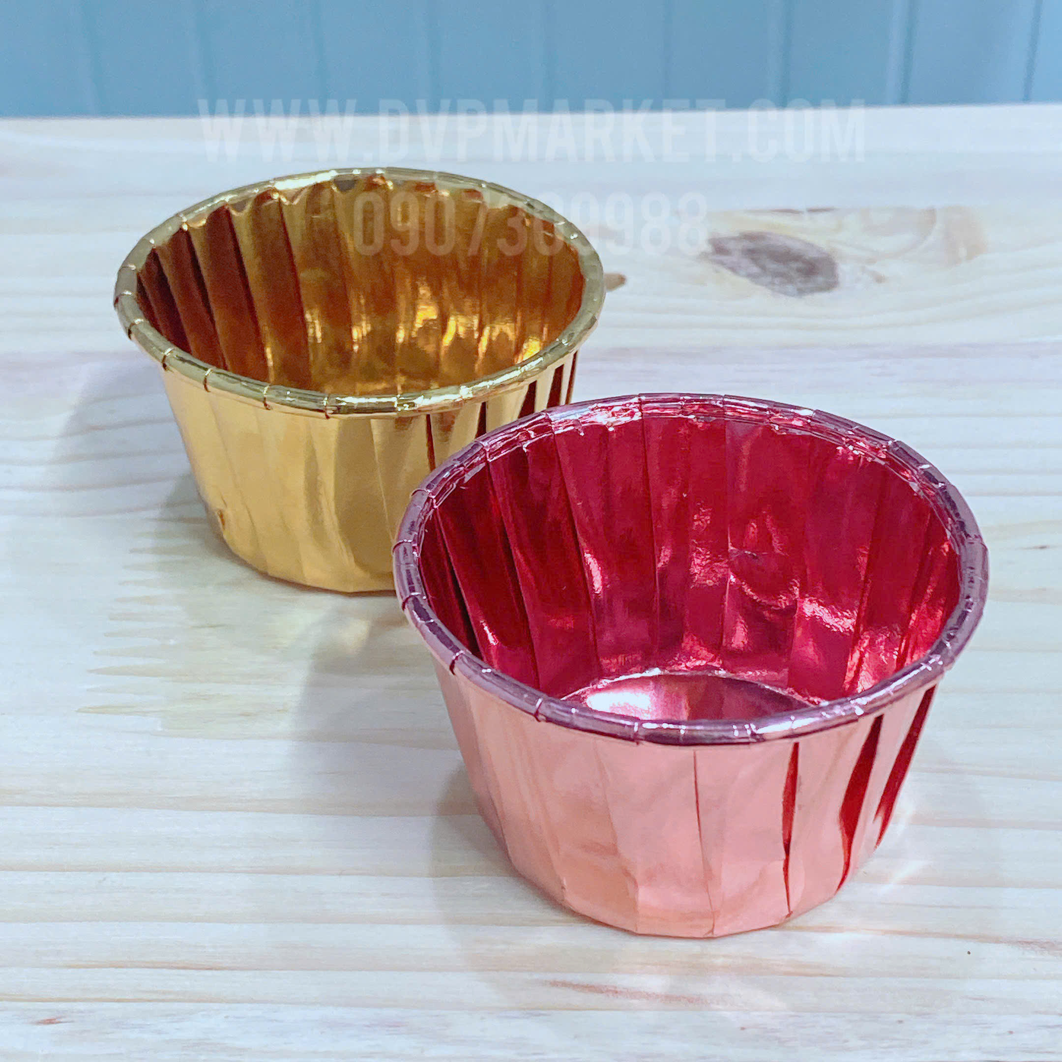 Cup giấy muffin/ cupcake viền nhũ vàng hồng (lốc 50c)