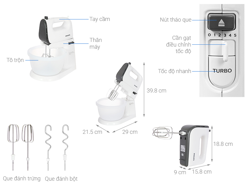 Máy đánh trứng Philips HR3745/00 - Màu Trắng