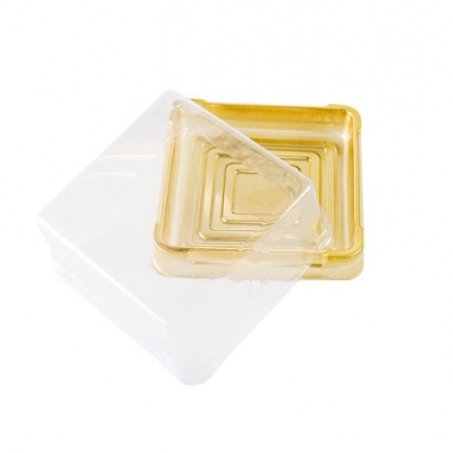 Trung Thu - Hộp bánh nhựa - Vuông  - Đế vàng - 100g (Lốc 50c)