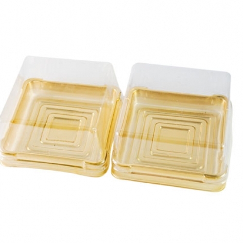 Trung Thu - Hộp bánh nhựa - Vuông  - Đế vàng - 100g (Lốc 50c)