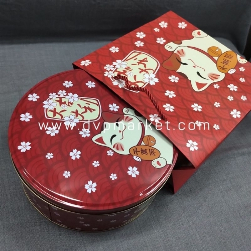 Hộp thiếc mèo đỏ kèm túi - Tròn - 800g