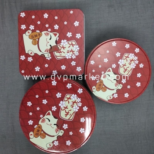 Hộp thiếc mèo đỏ kèm túi - Tròn - 400g