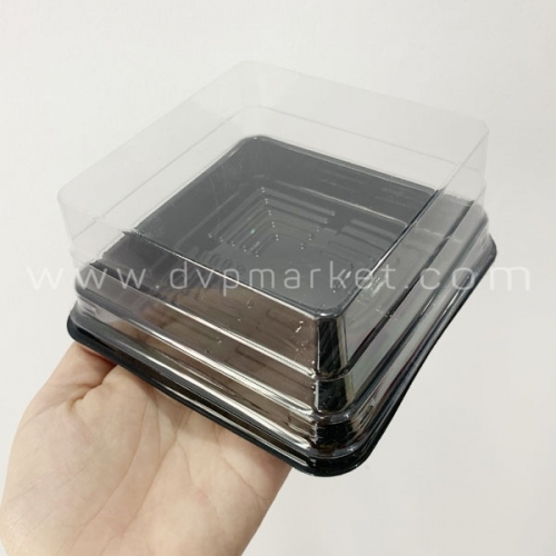 Trung Thu - Hộp bánh nhựa - Vuông  - Đế đen - XY12-12 - 250g (Lốc 50c)