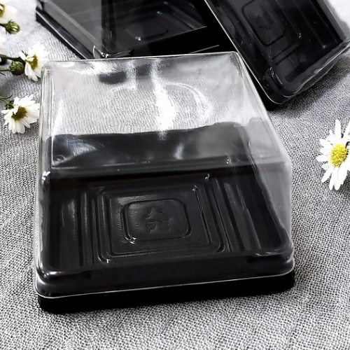 Trung Thu - Hộp bánh nhựa - Vuông  - Đế đen - 50g (Lốc 50c)