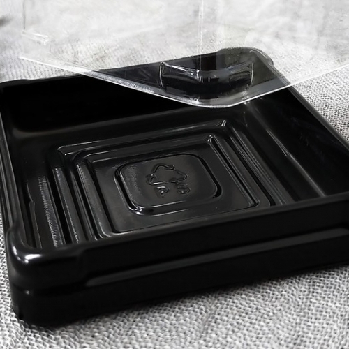 Trung Thu - Hộp bánh nhựa - Vuông - Đế đen - 100g (Lốc 50c)