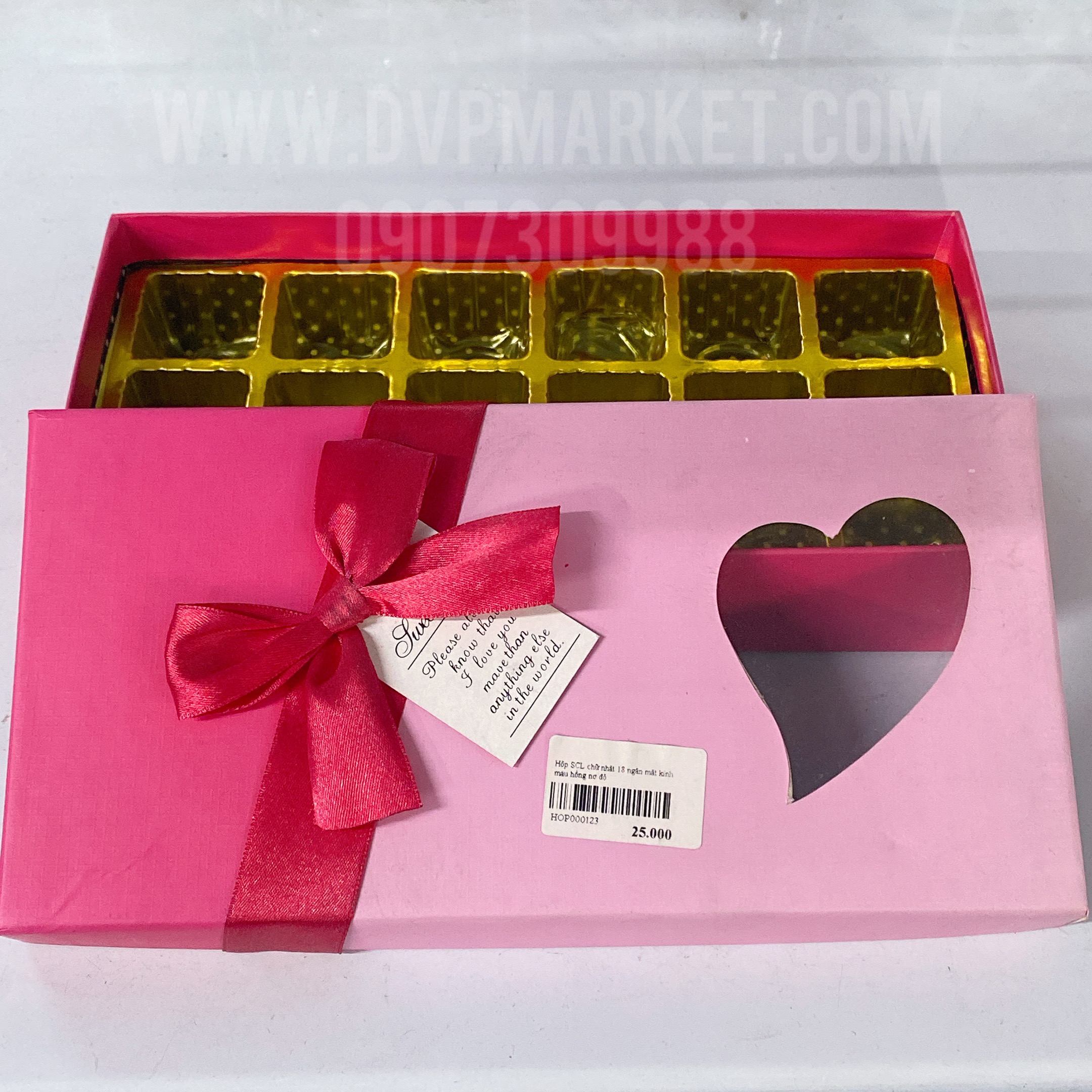 Hộp SCL chữ nhật 18 ngăn mặt kính màu hồng nơ đỏ