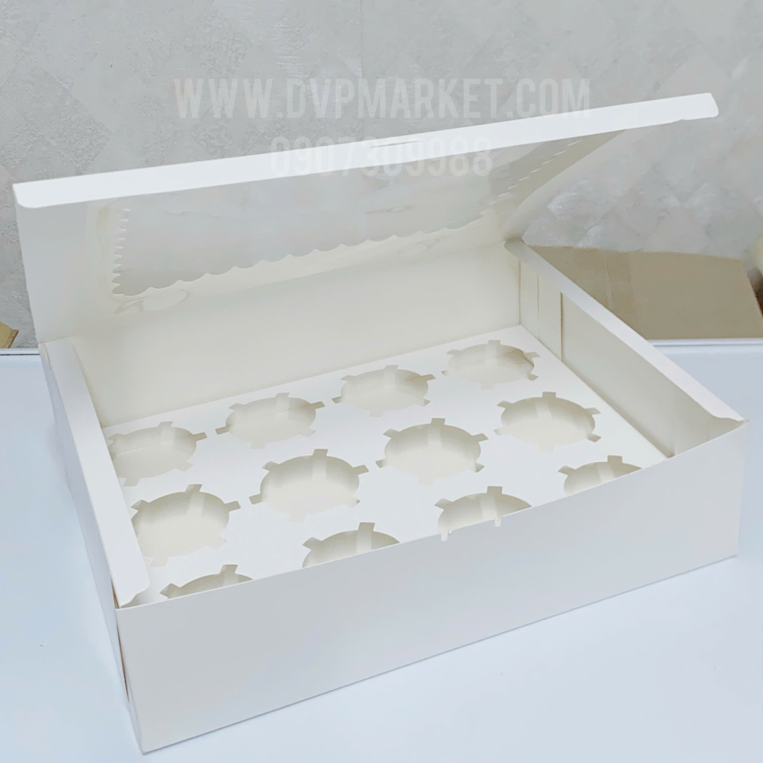 Set 5 - Hộp đựng bánh cupcake - 12 bánh - Mở nắp (Trắng)