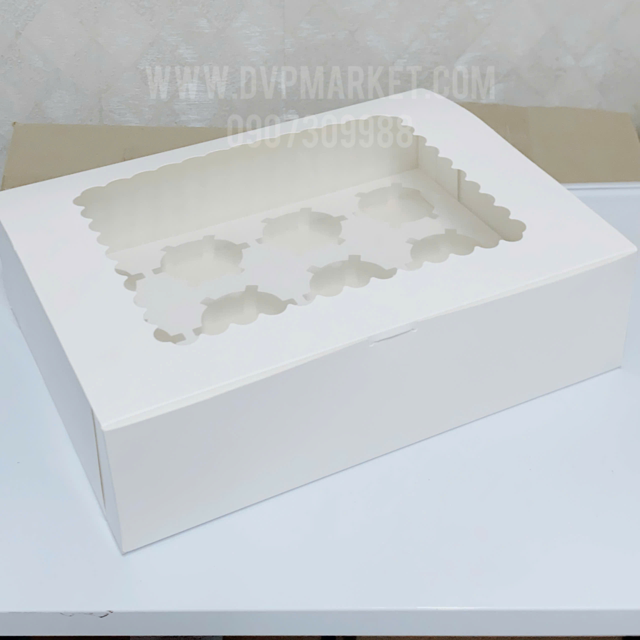 Set 5 - Hộp đựng bánh cupcake - 12 bánh - Mở nắp (Trắng)