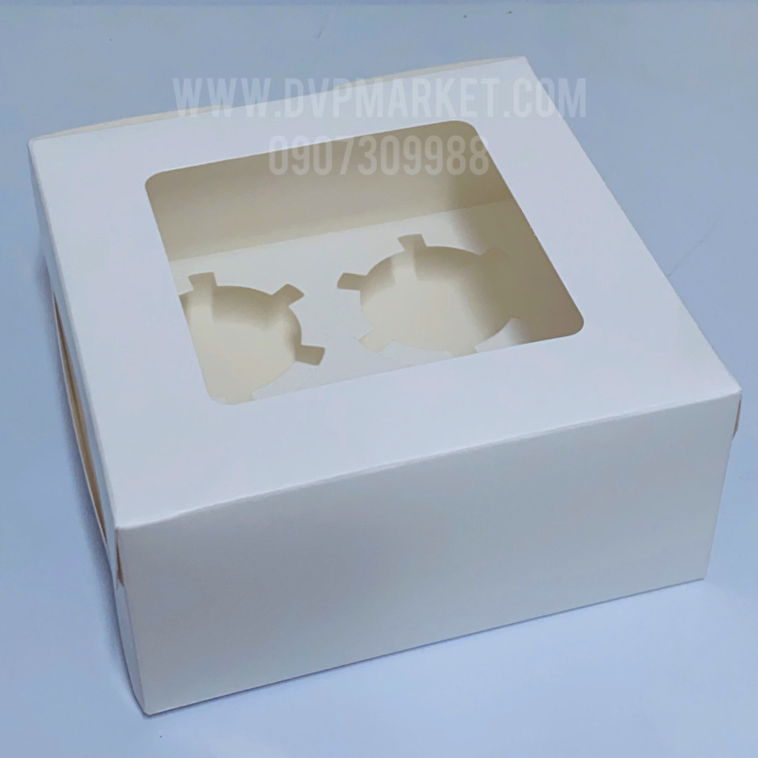 Set 5 - Hộp đựng bánh cupcake - 4 bánh - Mở nắp (Trắng)